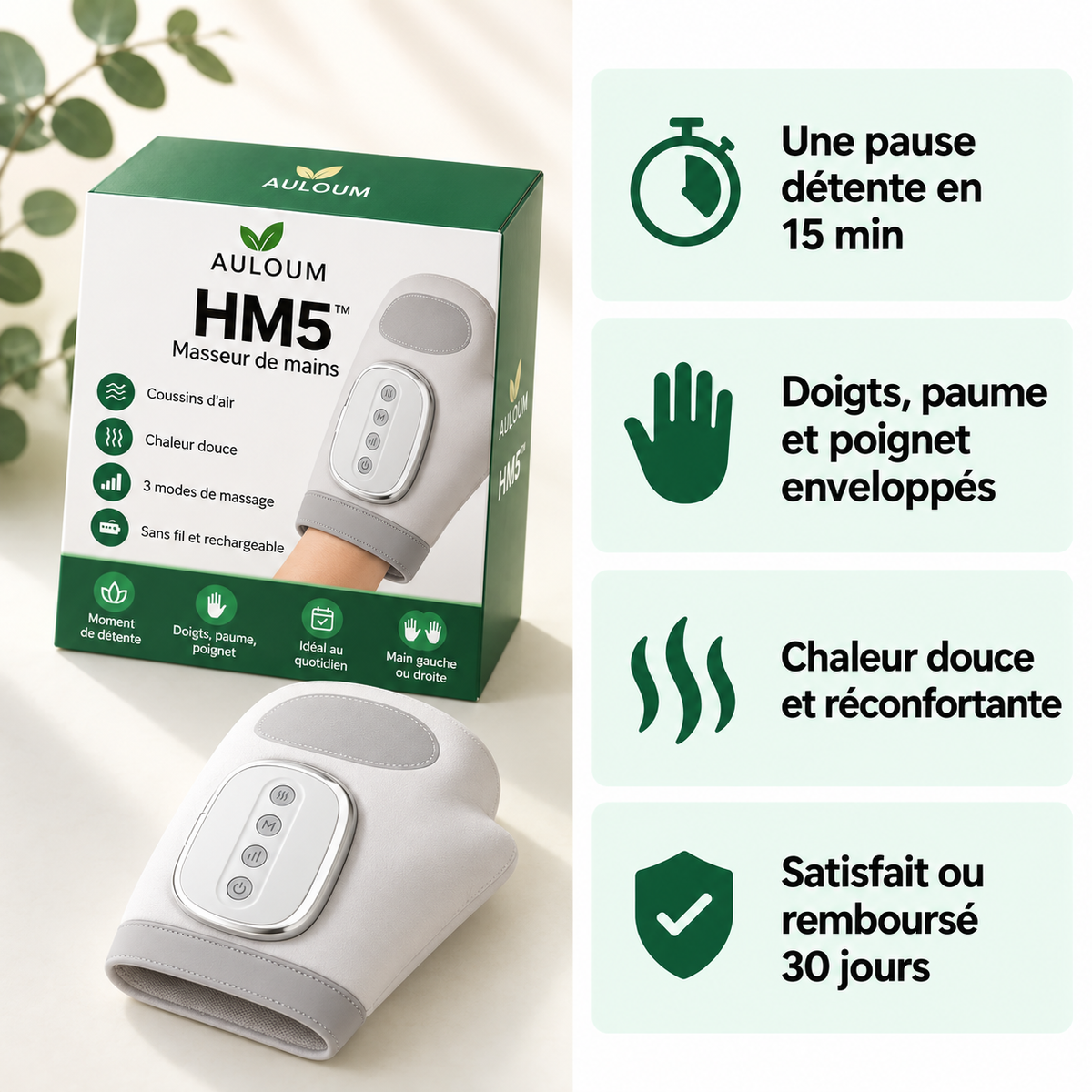 Masseur de mains HM5™ – Chauffant, sans fil, à coussins d’air
