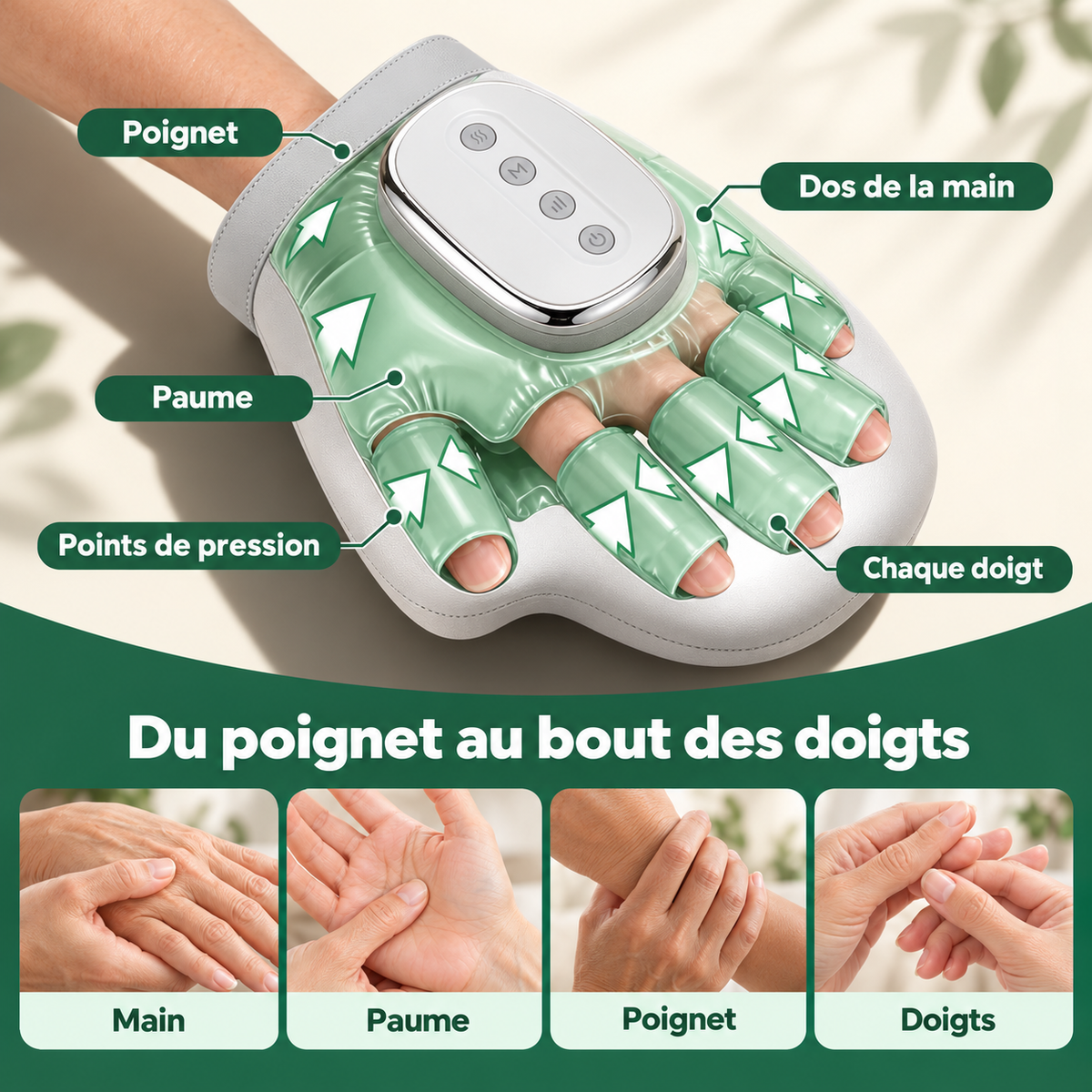 Masseur de mains HM5™ – Chauffant, sans fil, à coussins d’air