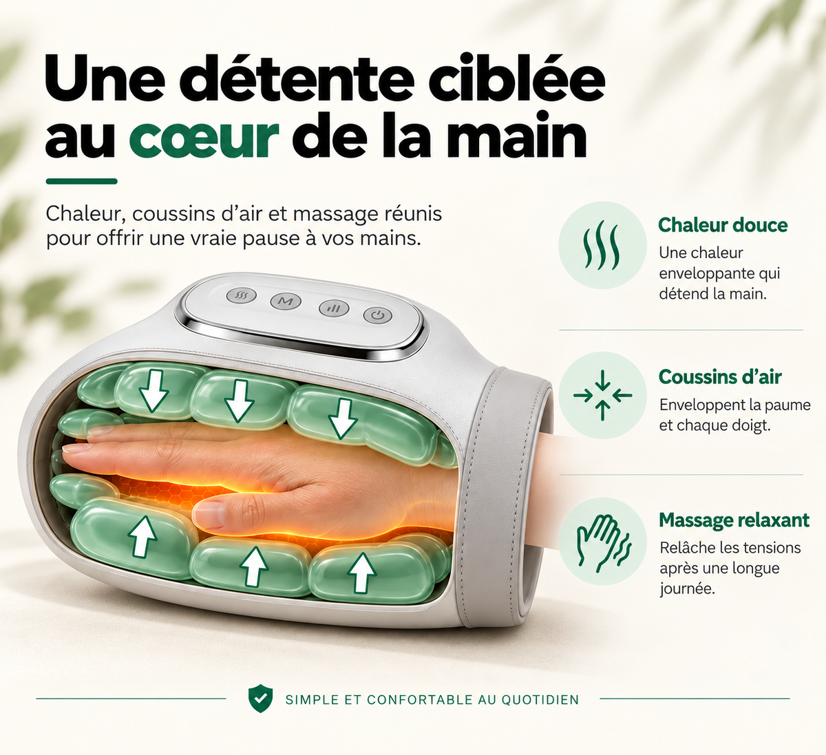 Masseur de mains HM5™ – Chauffant, sans fil, à coussins d’air